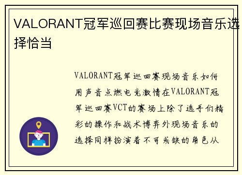 VALORANT冠军巡回赛比赛现场音乐选择恰当